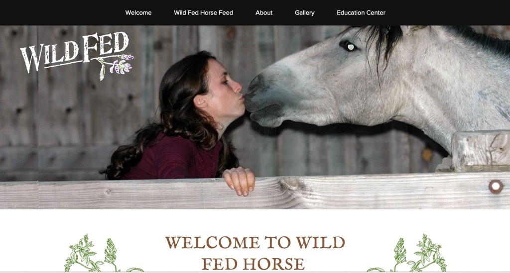 Woman kissing horse, Wild Horse Feed website design project.